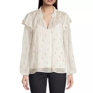 NWT Shoshanna Alisha Metallic Chiffon Long Sleeve Top XS